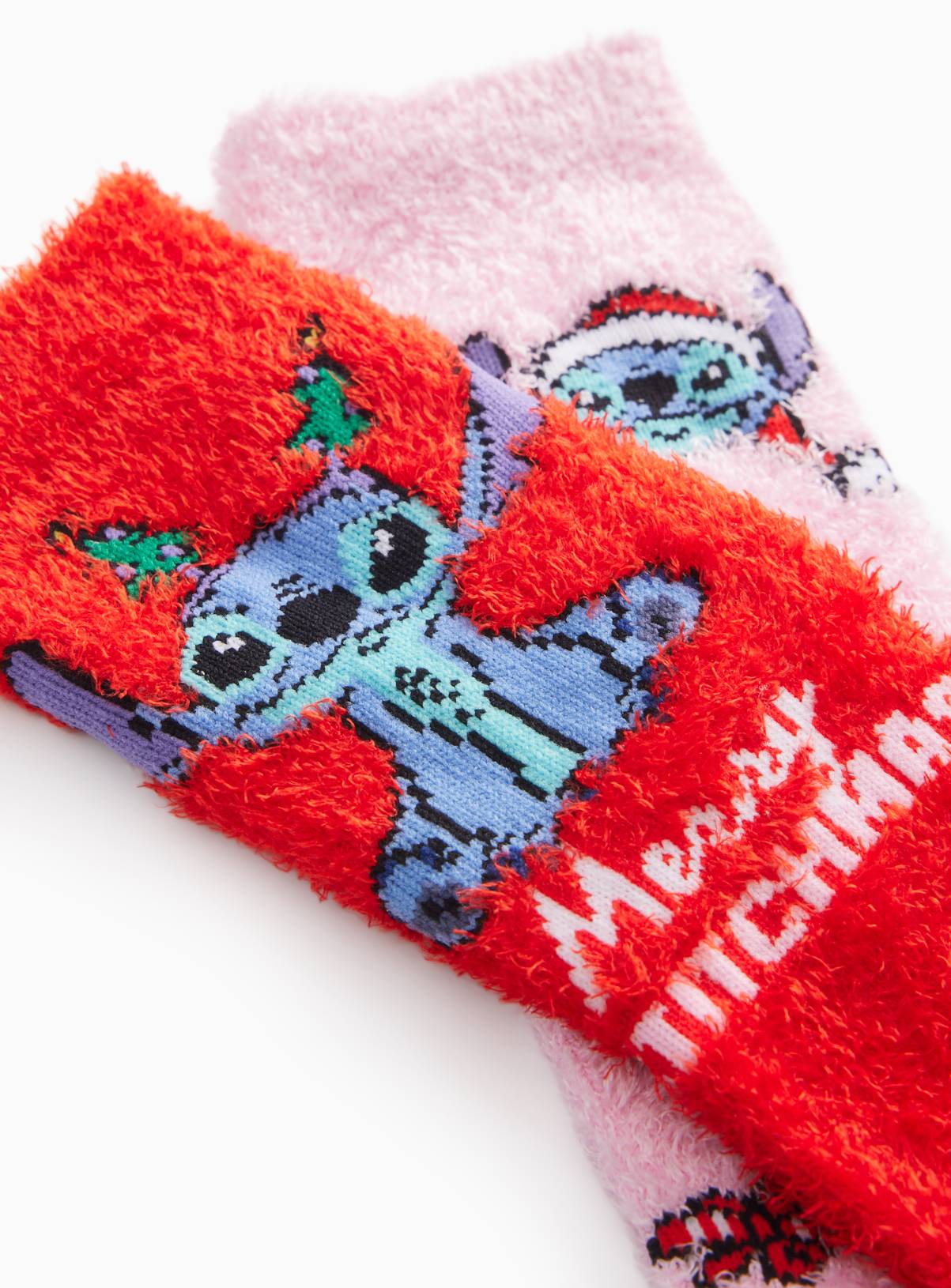 Disney Stitch Fluffy Christmas Socks 2-Pack 12.5-3.5 - Image 2